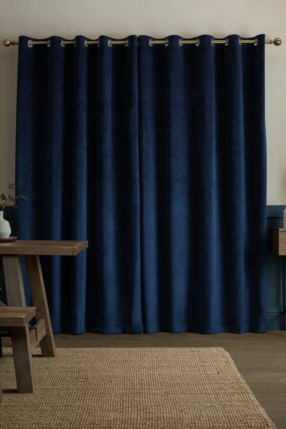 Catherine Lansfield 'Super Thermal Blackout Matt Velour' Eyelet Curtains in Navy 2