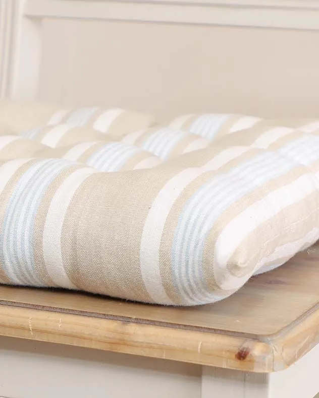 Dibor Set of 4 Traditional Striped Outdoor Chair Seat Pad Garden Furniture Cushions L40cm x W40cm in Beige 4