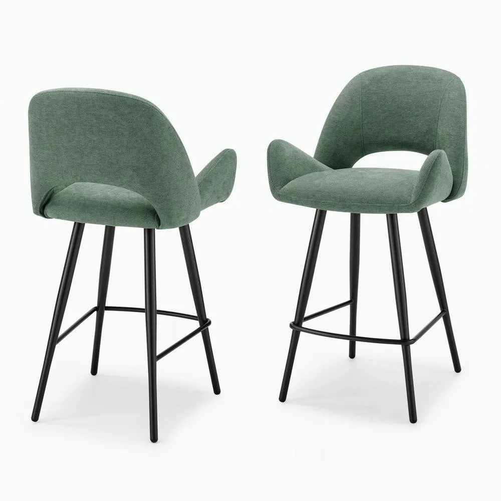 FurnitureboxUK 2x Layla Green Fabric Bar Chairs 3