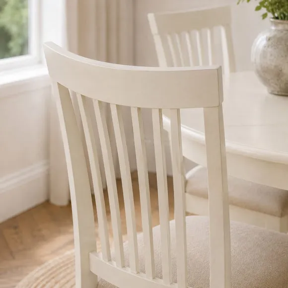 Stanmore 6 Seater Round Dining Table with 6 Chairs, Off White 6