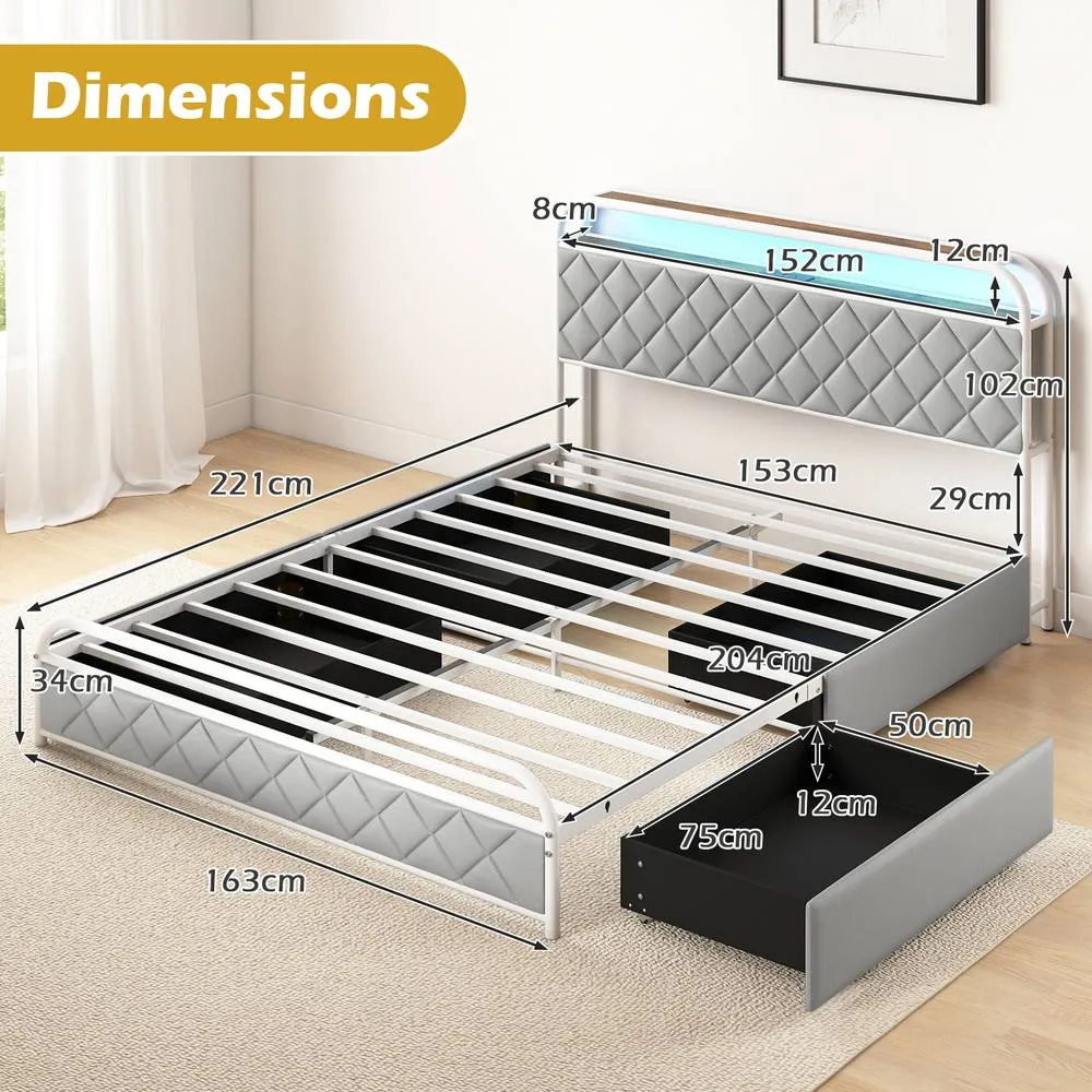 Costway King Size Modern Faux Leather Upholstered Platform Bed 2