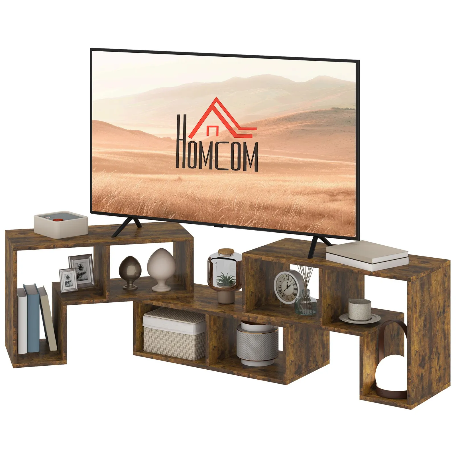 HOMCOM TV Unit for TVs up to 75 Inches, Free Combination TV Stand in Brown 1
