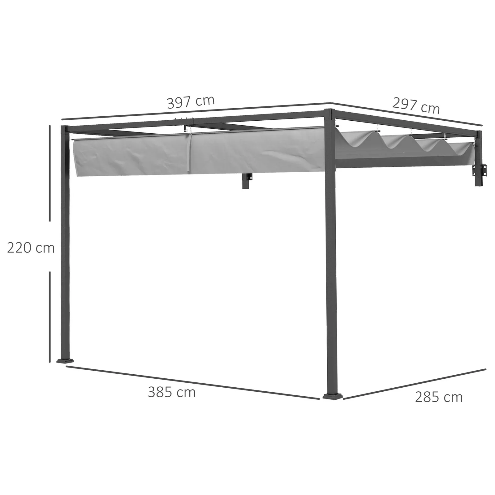 OUTSUNNY Wall Mounted Pergola with Retractable Sun Shade Canopy in Dark Grey 3