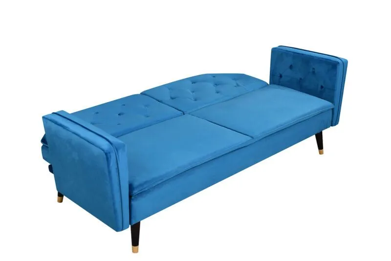 Comfy Living Ltd Plush Velvet Tufted Sofa Bed In Various Colours With Black & Gold Legs in Blue 3