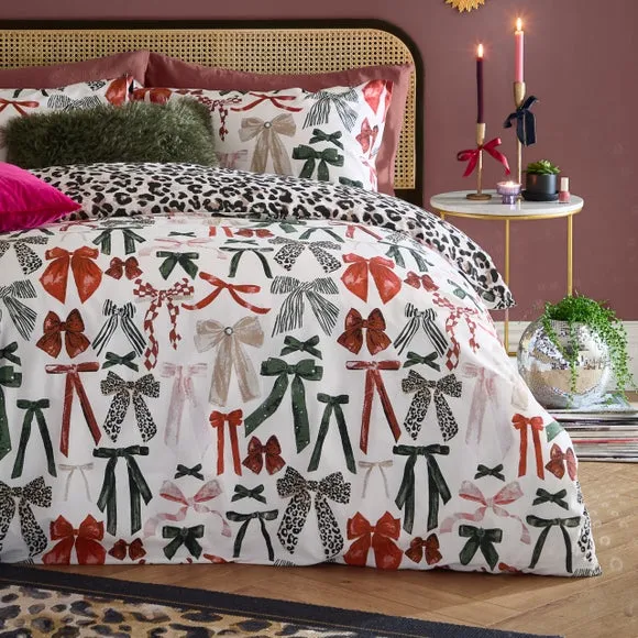 Furn. Mila Bows Brushed Polycotton Duvet Cover & Pillowcase Set 4