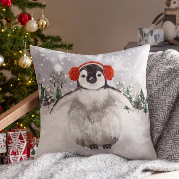 Evans Lichfield Snowy Penguin Square Cushion