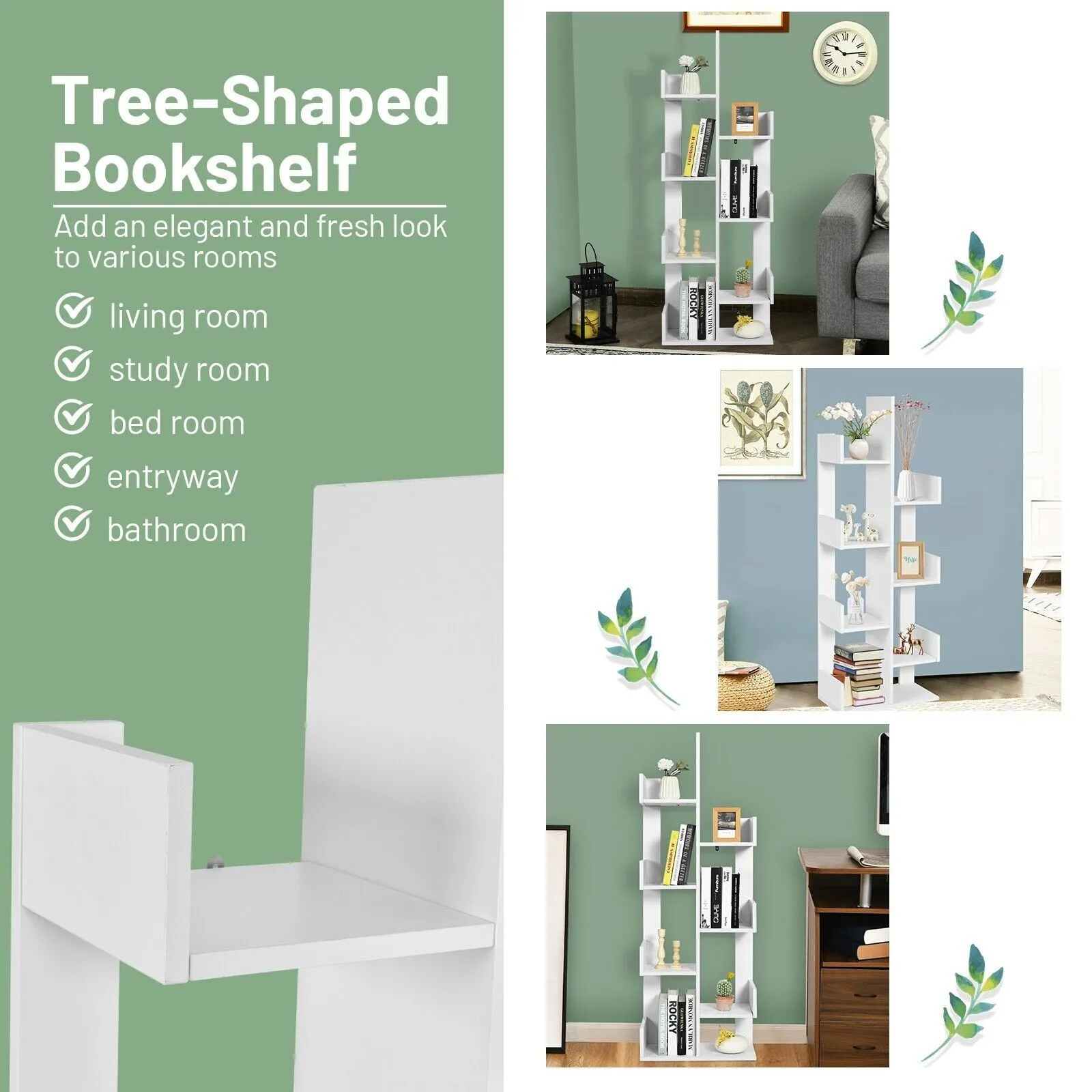 Costway 8-Tier Bookcase Multipurpose Bookshelf 8-layer Freestanding Bookcase in White 6