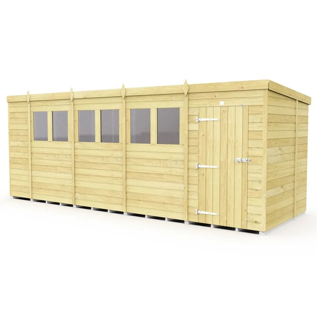 Buttercup Farm 18 x 6 Feet Pent Shed - Single Door W/ Windows - L178 x W533 x H201 cm in Brown
