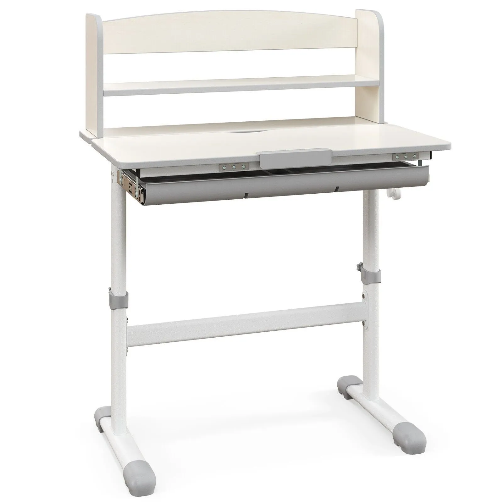 Costway Study Desk Height Adjustable Writing Table w/ Tilt Desktop in Grey 6