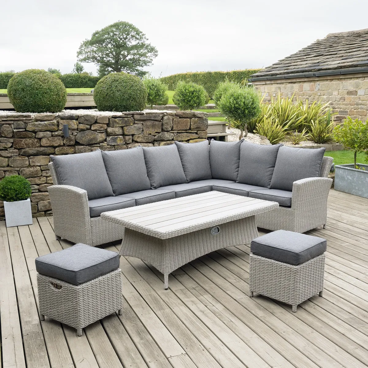 Murcia Right Hand Facing Garden Corner Dining Set in Stone Grey