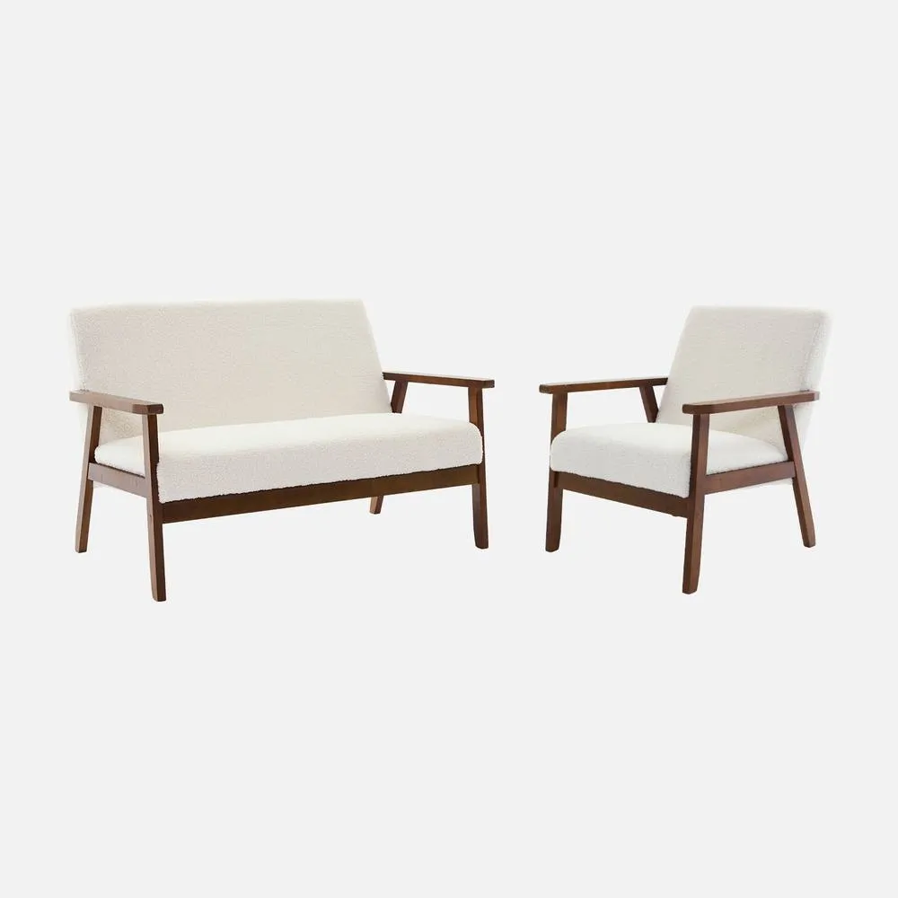 sweeek Armchair & 2-seater Sofa In Hevea Wood in Cream