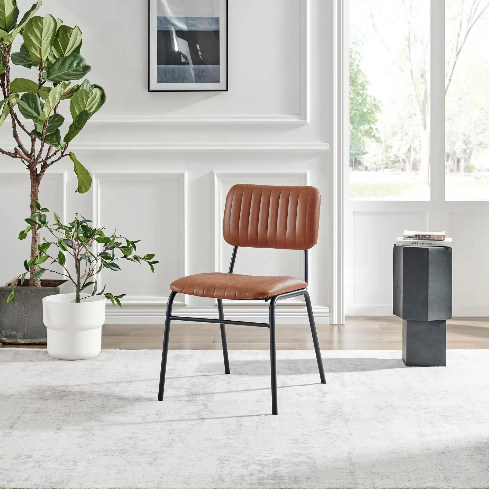 FurnitureboxUK Set of 2 Delta Faux Tan Leather Industrial Dining Chairs 5