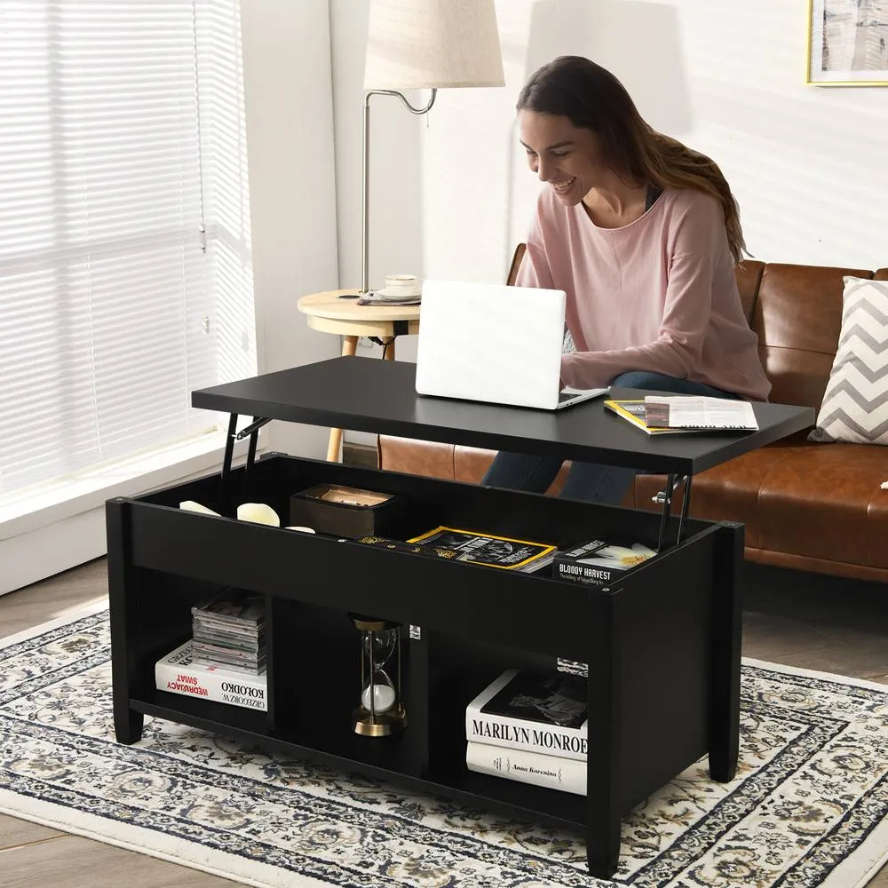 Costway Lift Top Coffee Table Modern Wooden Lift Top Dining Cocktail Table Living Room in Black 3