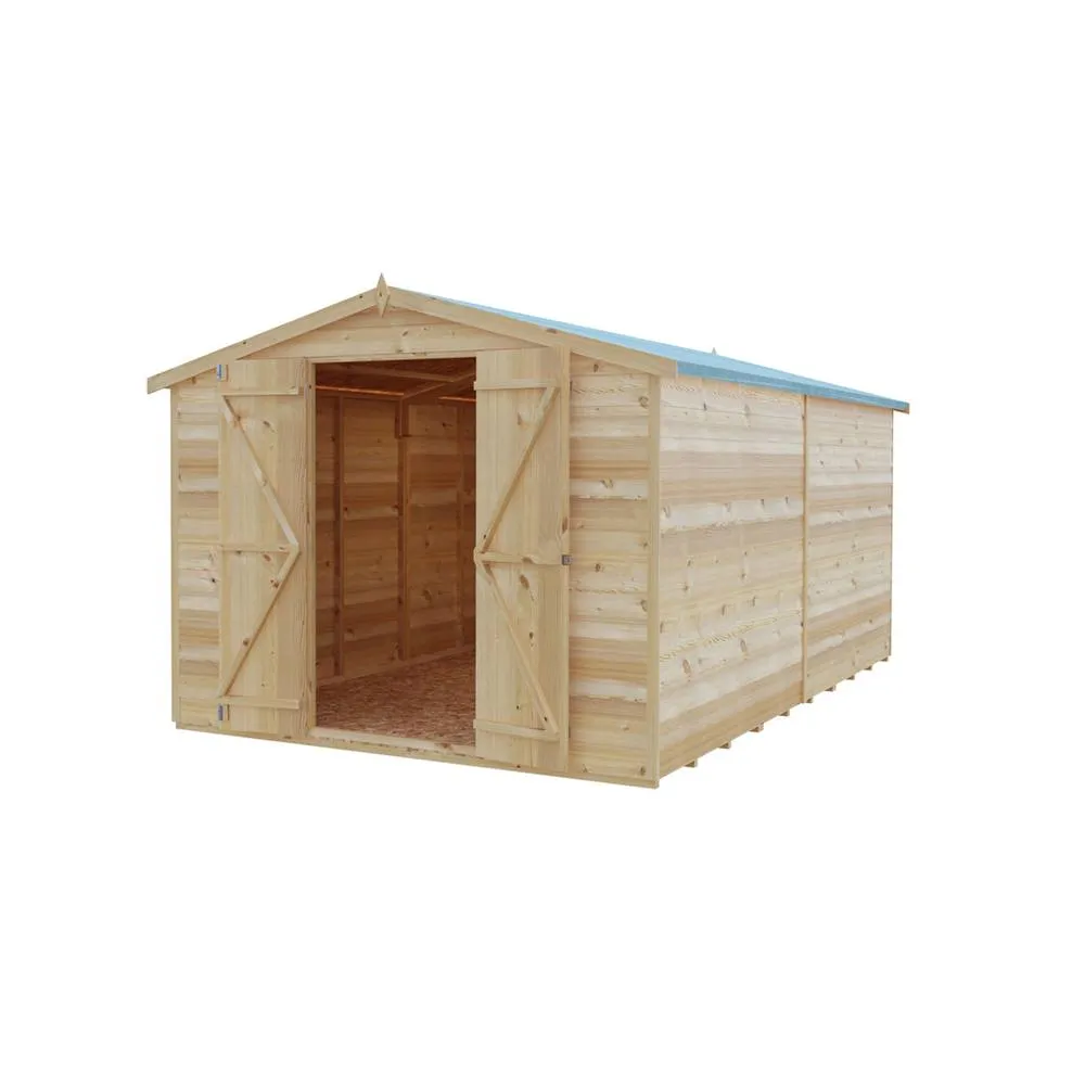 Shires Overlap 12 x 8 Dip Treated Apex Shed Double Door No windows in Light Tan 2