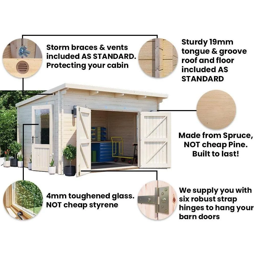 Dunster House Garden Log Cabin 4m x 3m 24mm Double-Glazing, Superfelt Included in Natural 5