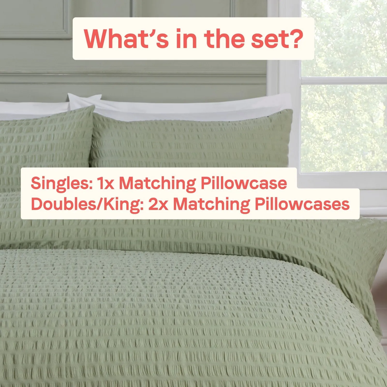 Rapport Home Seersucker Polycotton Luxury Duvet Cover Set with Pillowcase in Green 4