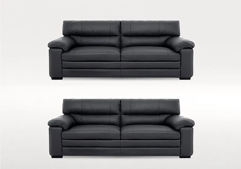 Cozee Two 3 Seater Leather Sofas Set - Shale Grey