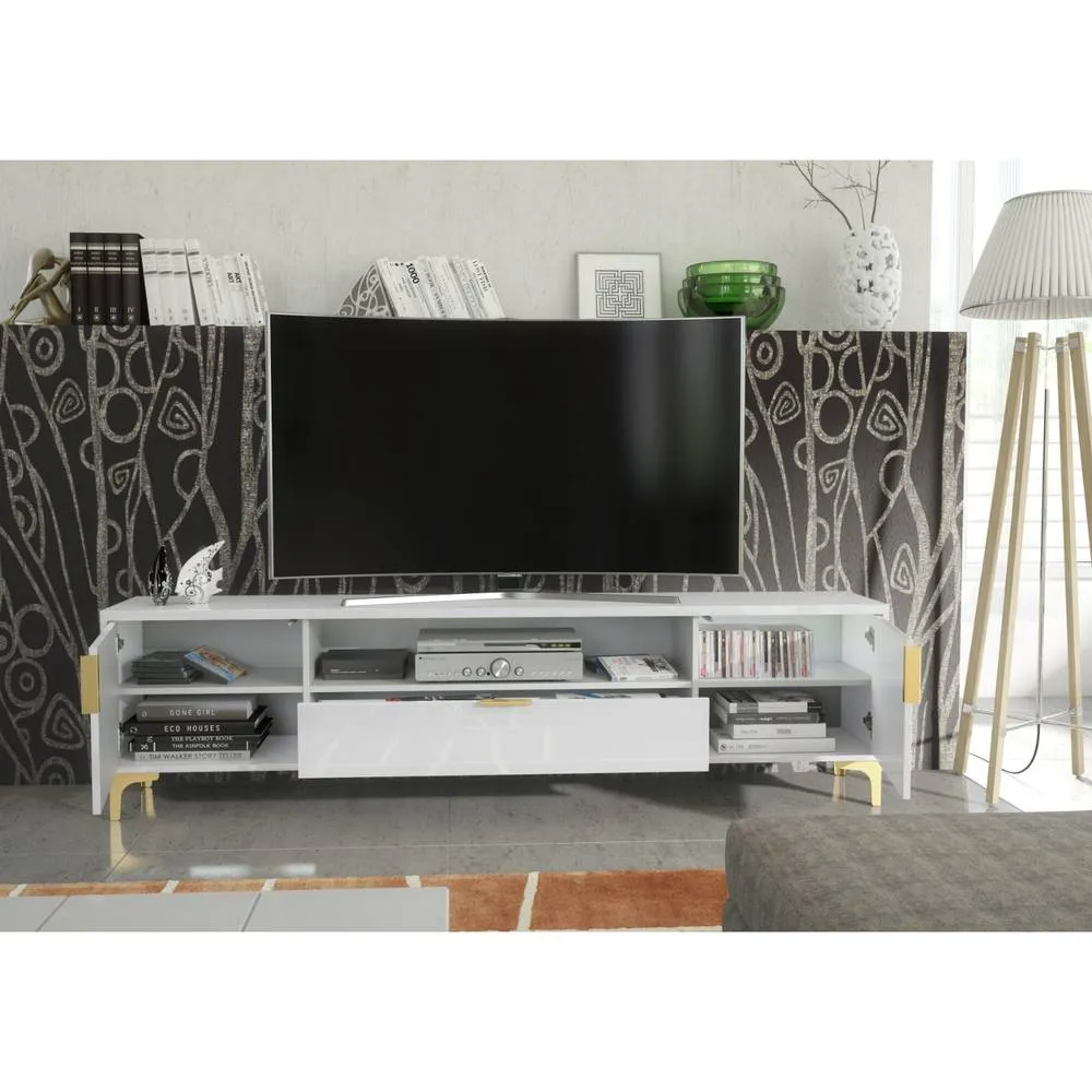 Creative Furniture Goldline Gloss TV Unit 200cm - Glossy White 6