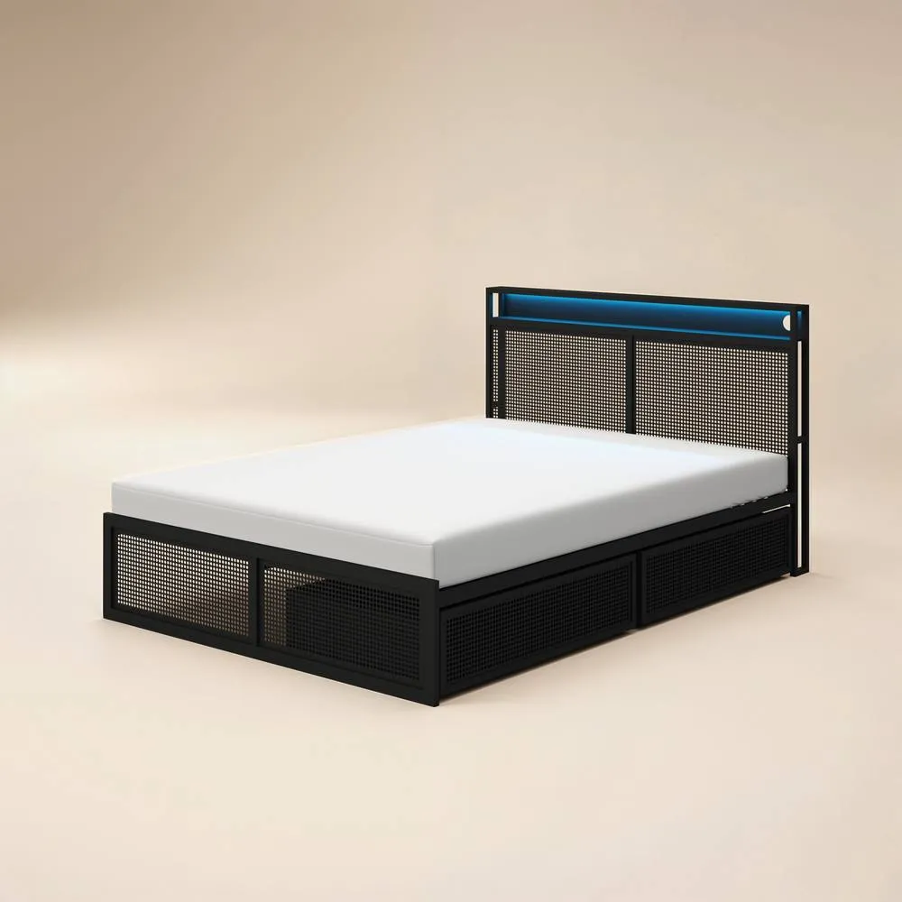 Flair Callan Metal Bed with Storage & LED Black 4