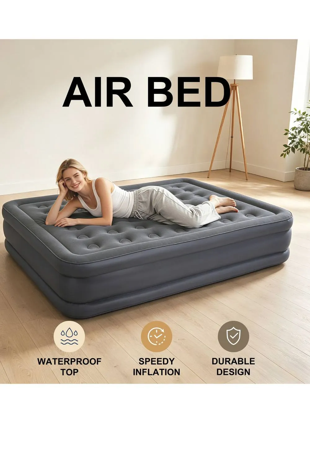 Ezysleep Deluxe Self Inflating Flocked Air Bed in Grey 3