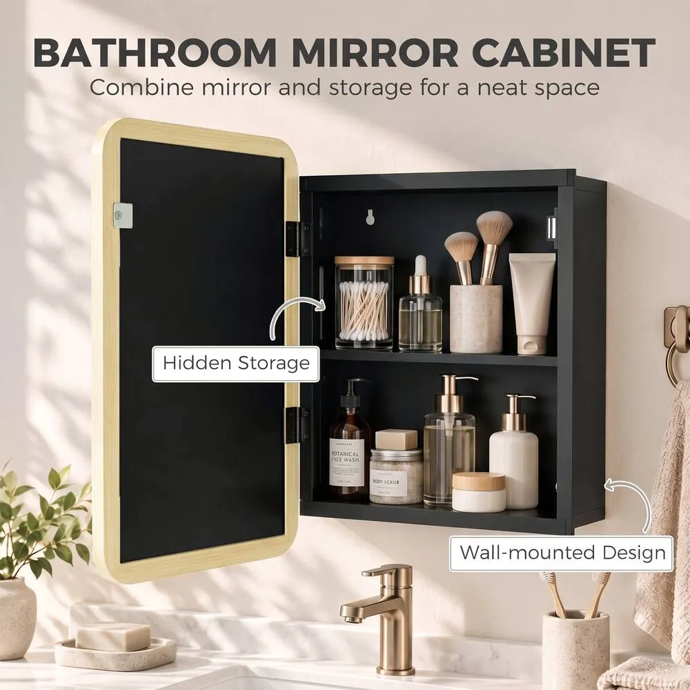 HOMCOM Bathroom Medicine Mirror Cabinet, Bathroom Wall Cabinet in Natural 4