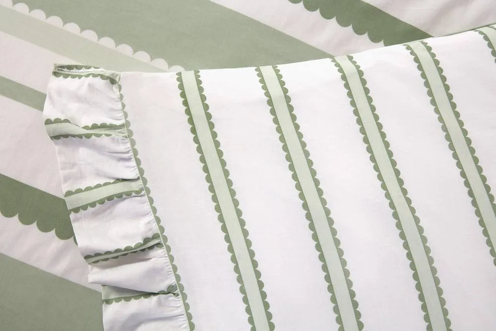 Rapport Home Maya Stripe Polycotton Reversible Duvet Cover Set with Pillowcase in Green 2