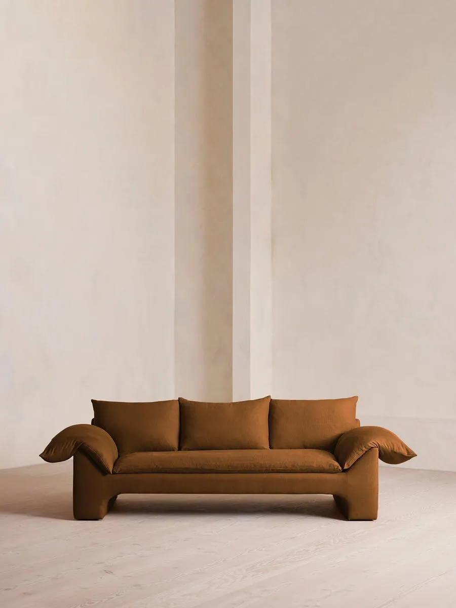 Wyatt Three Seater Sofa, Linen, Terracotta