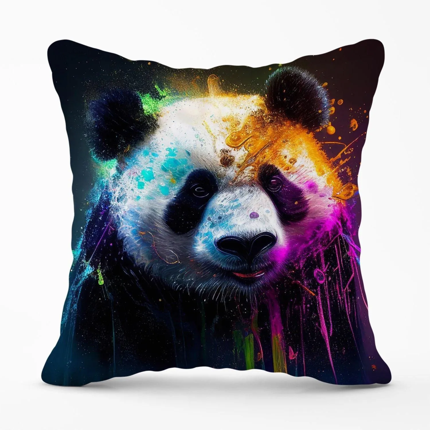 Warren Reed - Designer Panda Face Splashart Colourful Outdoor Cushion in Blue