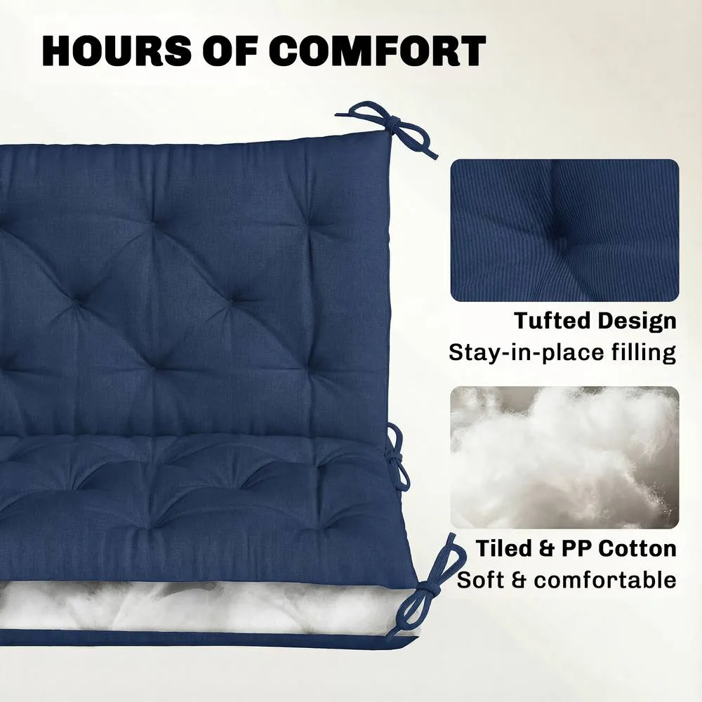 OUTSUNNY 2 Seater Garden Bench Cushion Outdoor Seat Pad with Ties in Blue 5