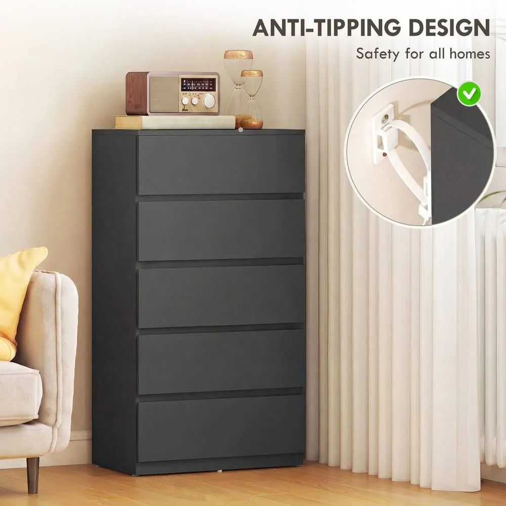 HOMCOM Bedroom Chest of Drawers, 5 Drawers Dresser, Drawer Unit in Black 5