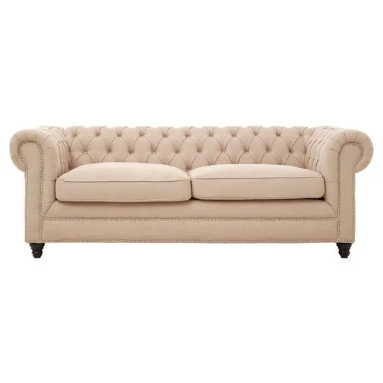 Poerava 3 Seater Linen Sofa In Beige