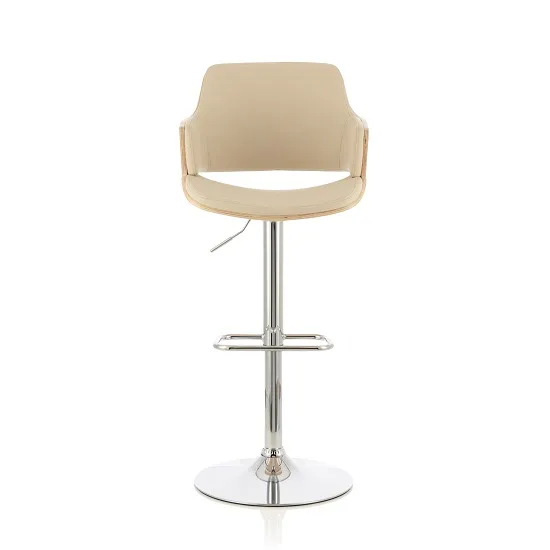 Finnley Bar Stool In Oak And Cream PU With Chrome Base