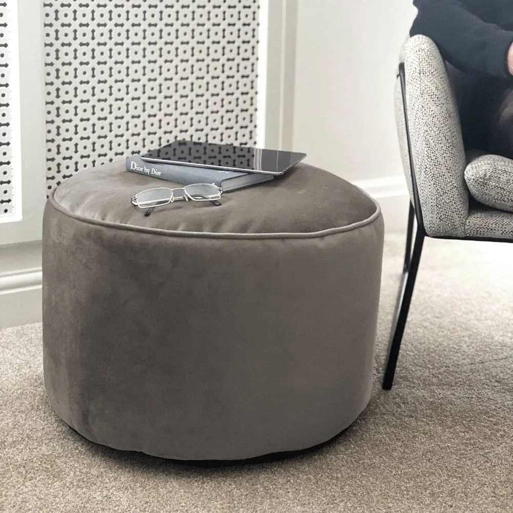 rucomfy Beanbags rucomfy Velvet Pouffe - Indoor Bean Bag Footstool in Light Grey