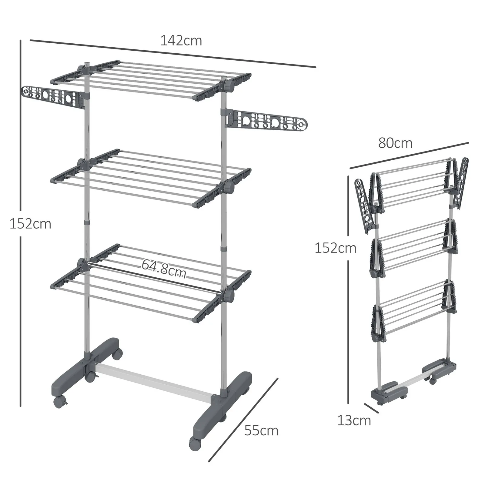 HOMCOM Large Clothes Airer Stainless Steel Clothes Drying Rack in Grey 3