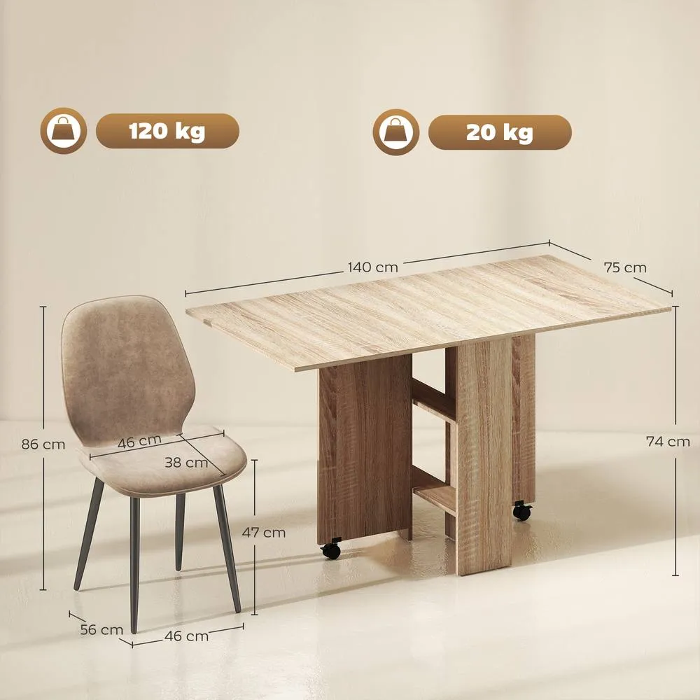 HOMCOM Dining Table Set, Folding Kitchen Table with Storage, 2 Chairs in Natural 3