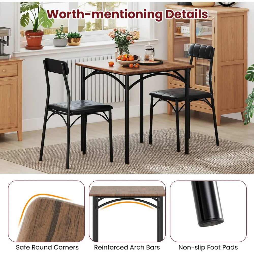 Costway 3 Piece Dining Table Set Breakfast Kitchen Table & Chairs-Coffee in Brown 6