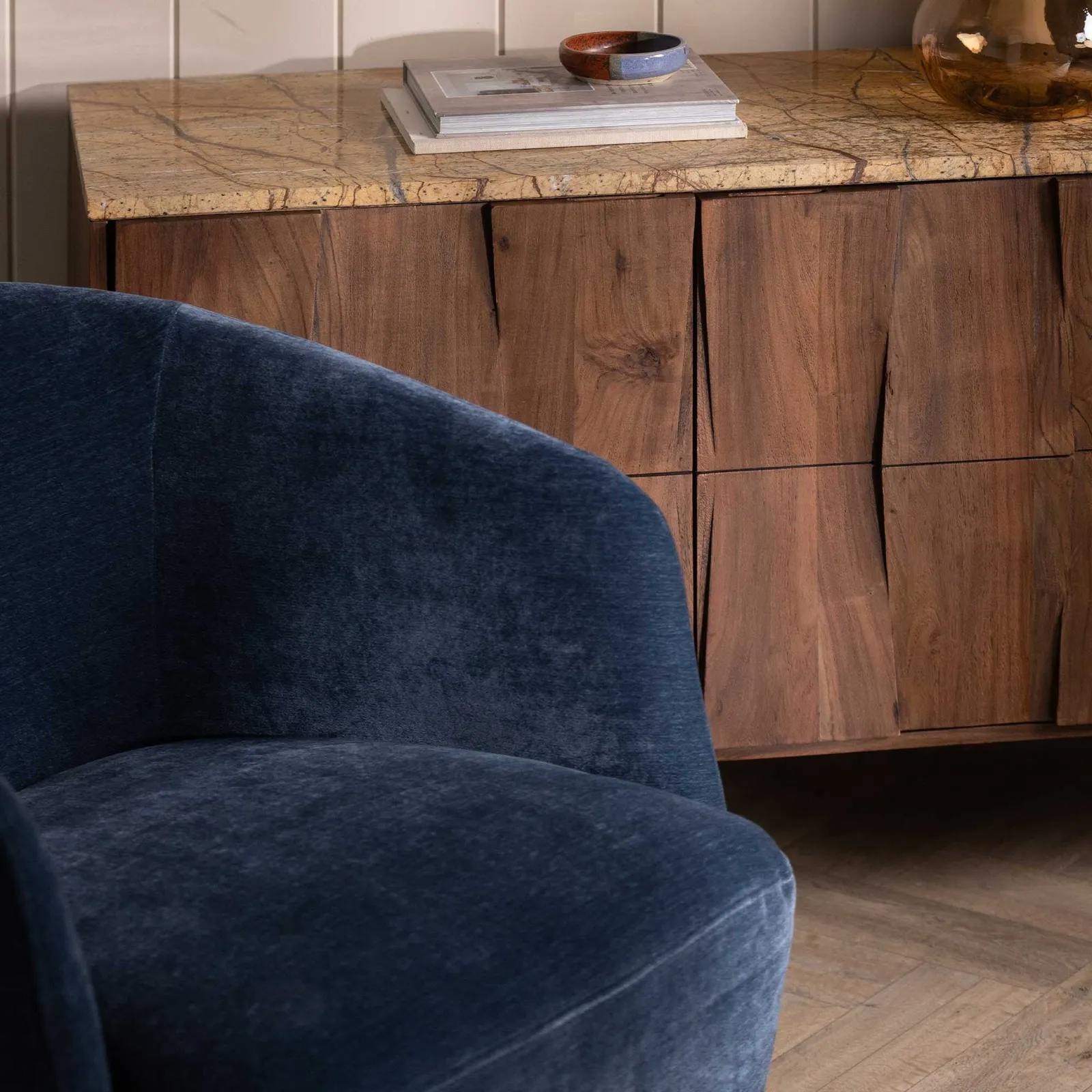 Pellaro Swivel Armchair, Blue Fabric | Barker & Stonehouse 4