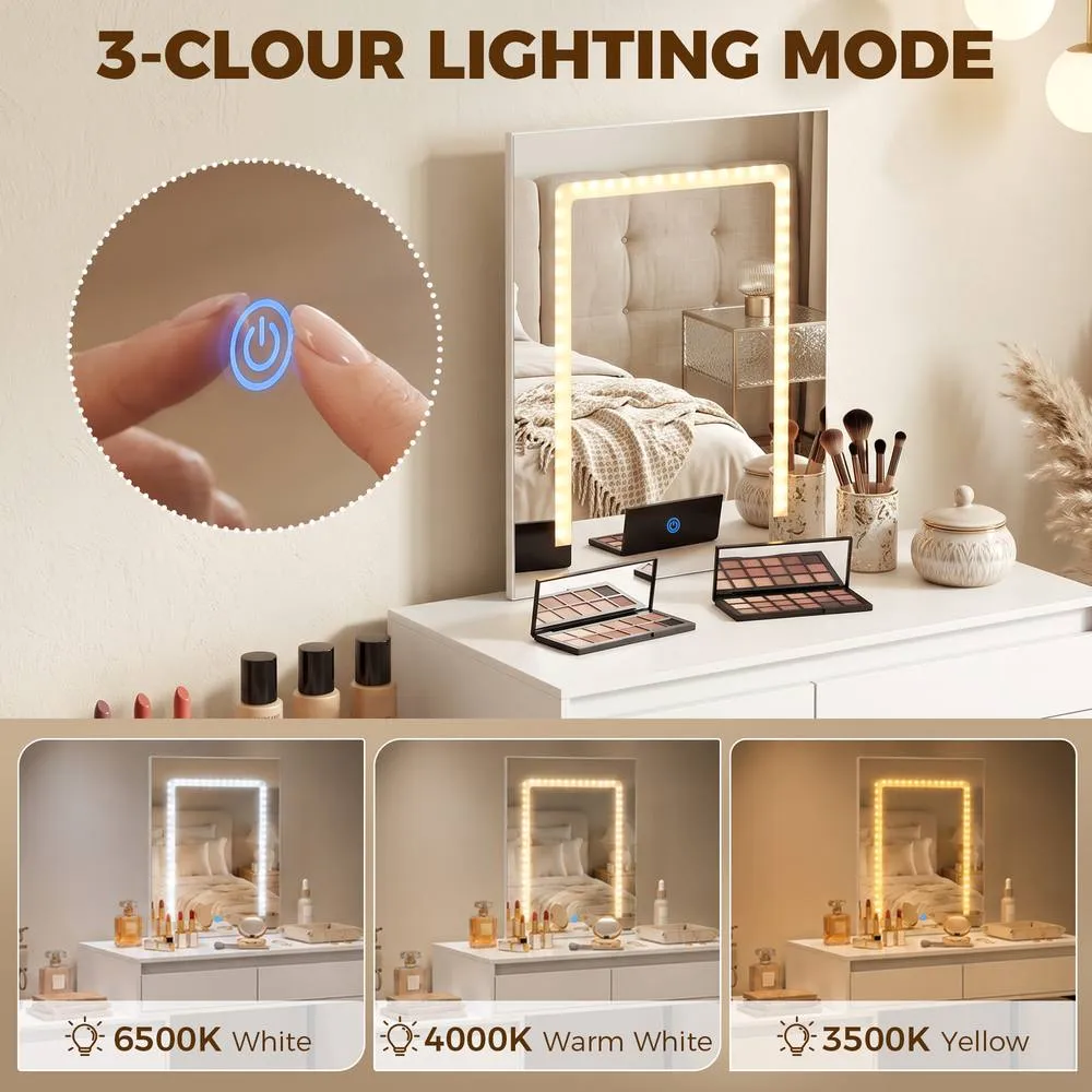 HOMCOM Vanity Makeup Desk LED Mirror Bedroom White 4