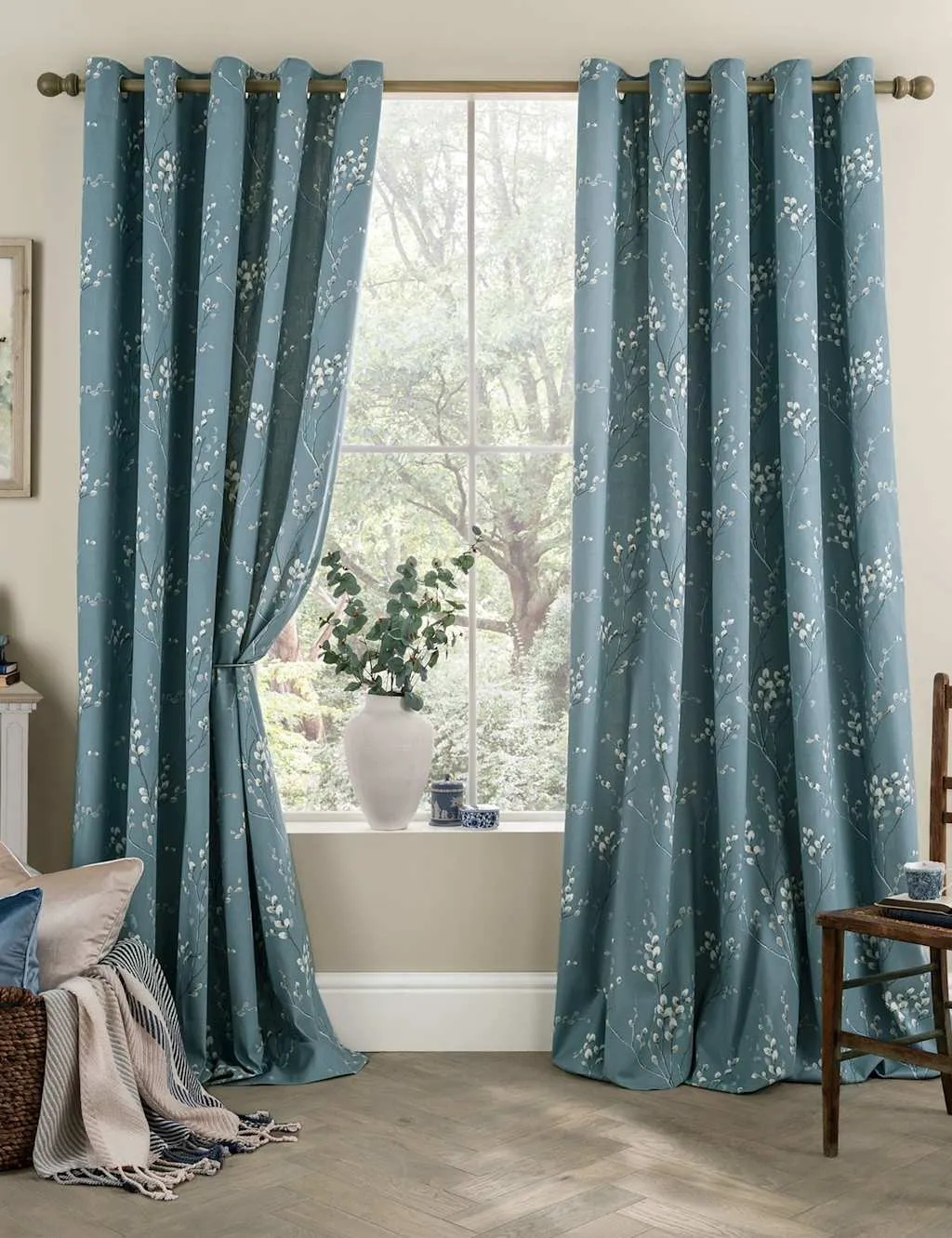 Laura Ashley Pussy Willow Eyelet Curtains Blue Mix