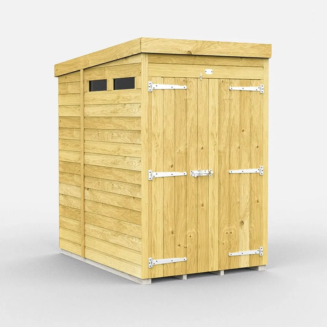 Buttercup Farm 4 x 6 Feet Pent Security Shed - Double Door - L178 x W127 x H201 cm in Brown