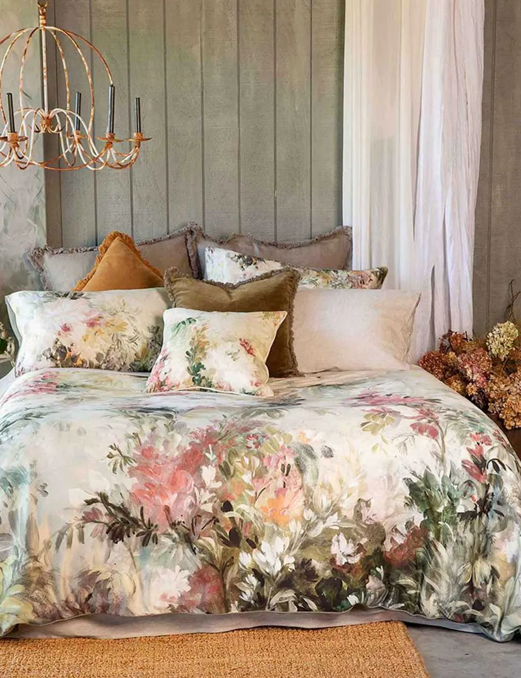 MM Linen Pure Cotton Giverny Bedding Set Green Mix