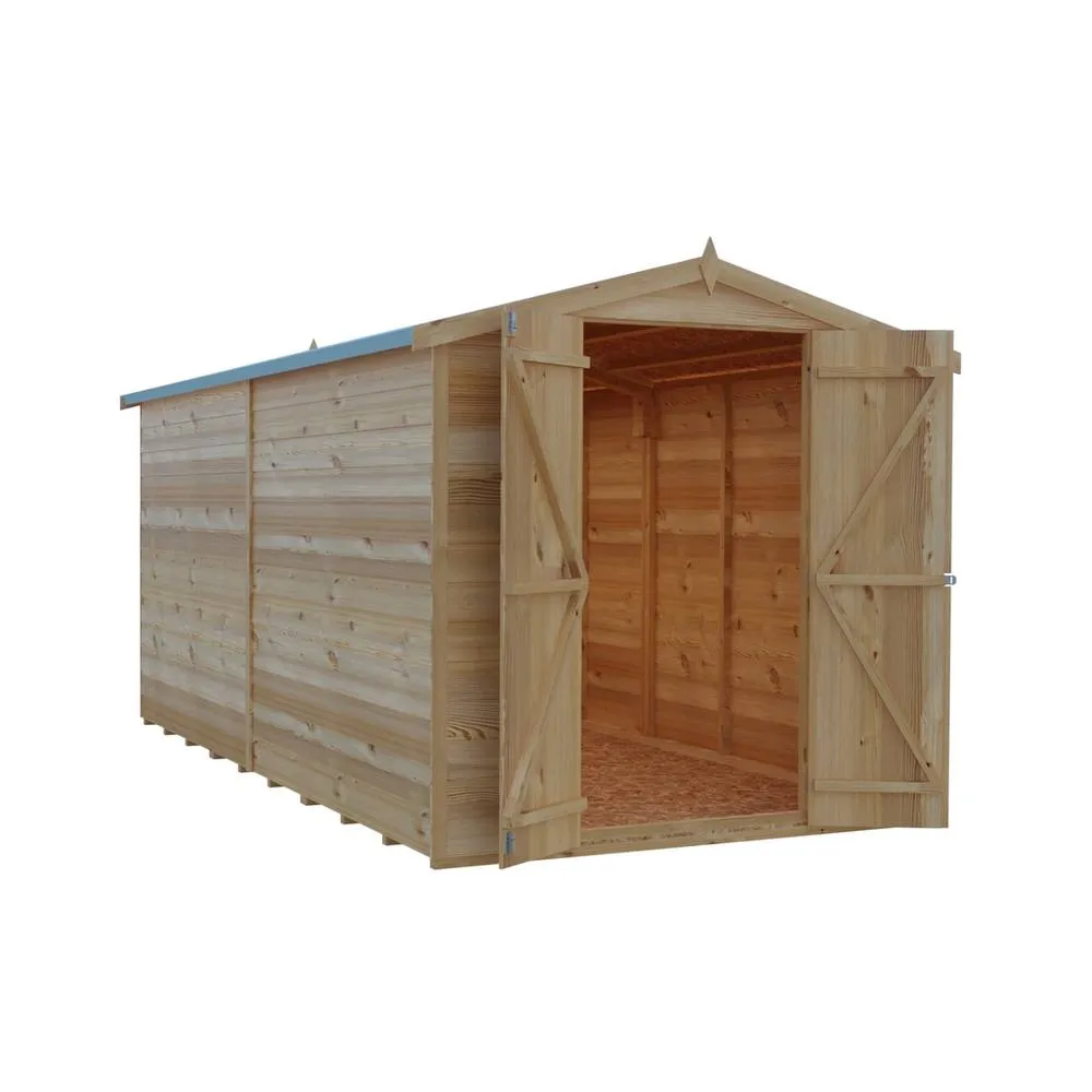 Shires Overlap 12 x 6 Dip Treated Apex Shed Double Door No windows in Light Brown 2