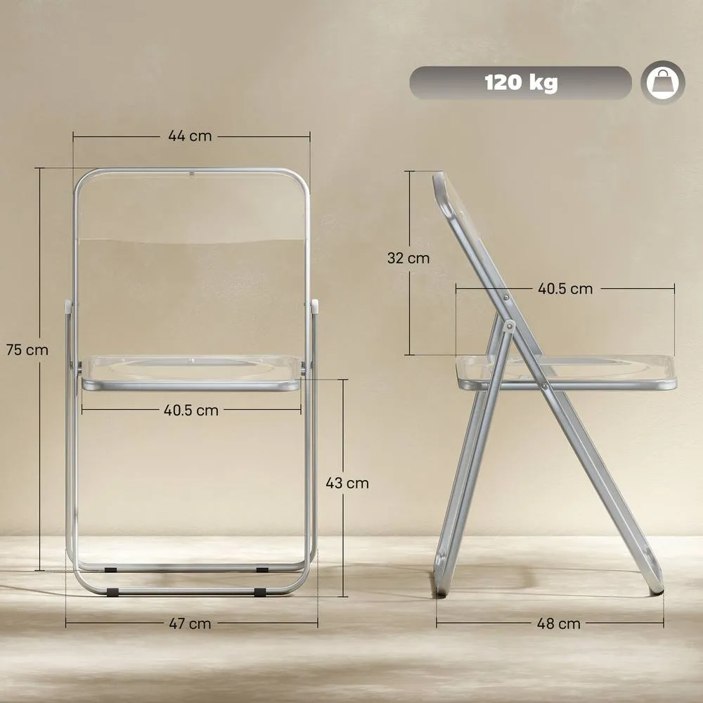 HOMCOM Foldable Chairs with Heavy Duty Steel Frame, Clear 3