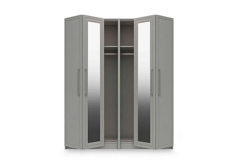 Bexley 4 Door Bifold Wardrobe with 2 Mirror Doors - Light Grey Gloss