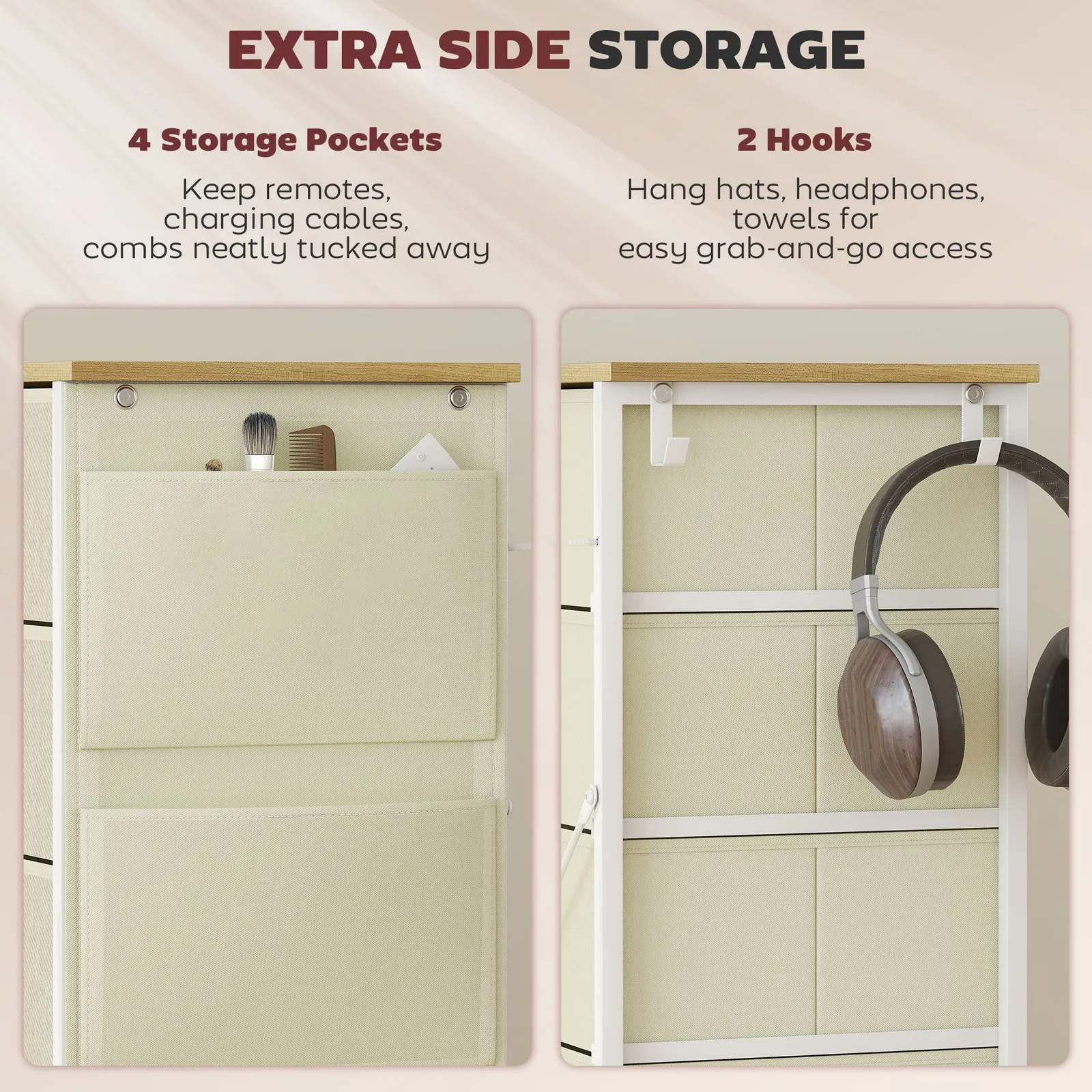 HOMCOM Fabric Chest of Drawers, Drawer Dresser for Bedroom in Beige 6