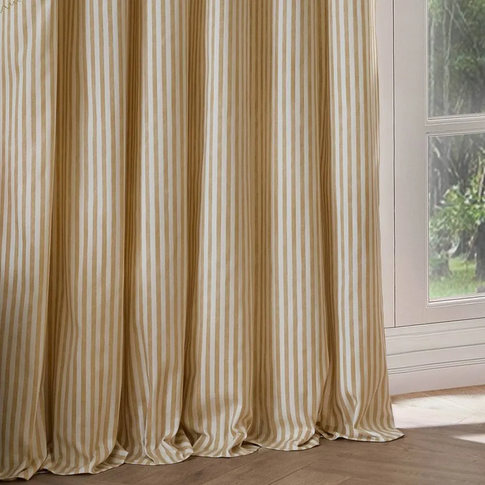 Yard Hebden Striped 100% Cotton Lined Pencil Pleat Curtain Pair in Yellow 5