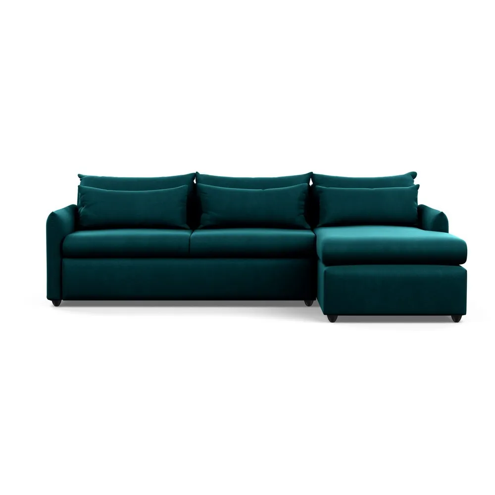 Heal's Pillow Large Right Hand Corner Chaise Velvet Teal Black Feet