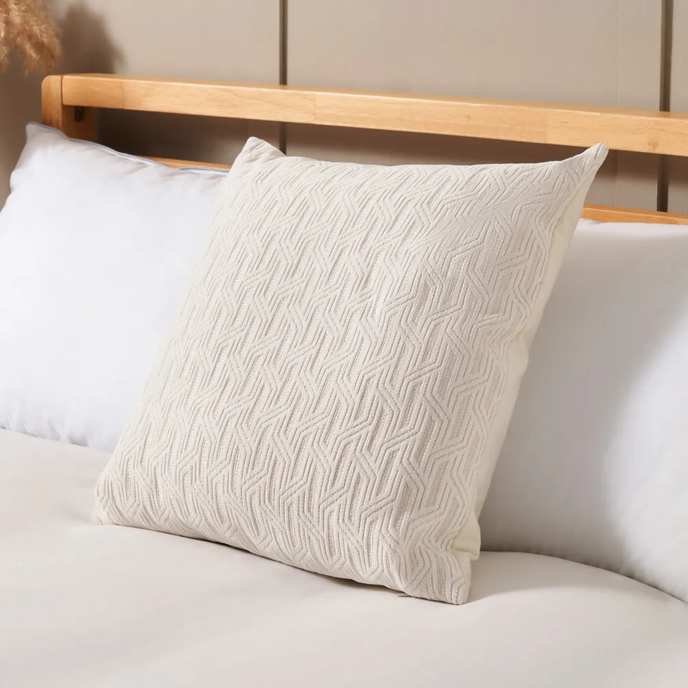 Geo Cushion With Lurex Yarn, White