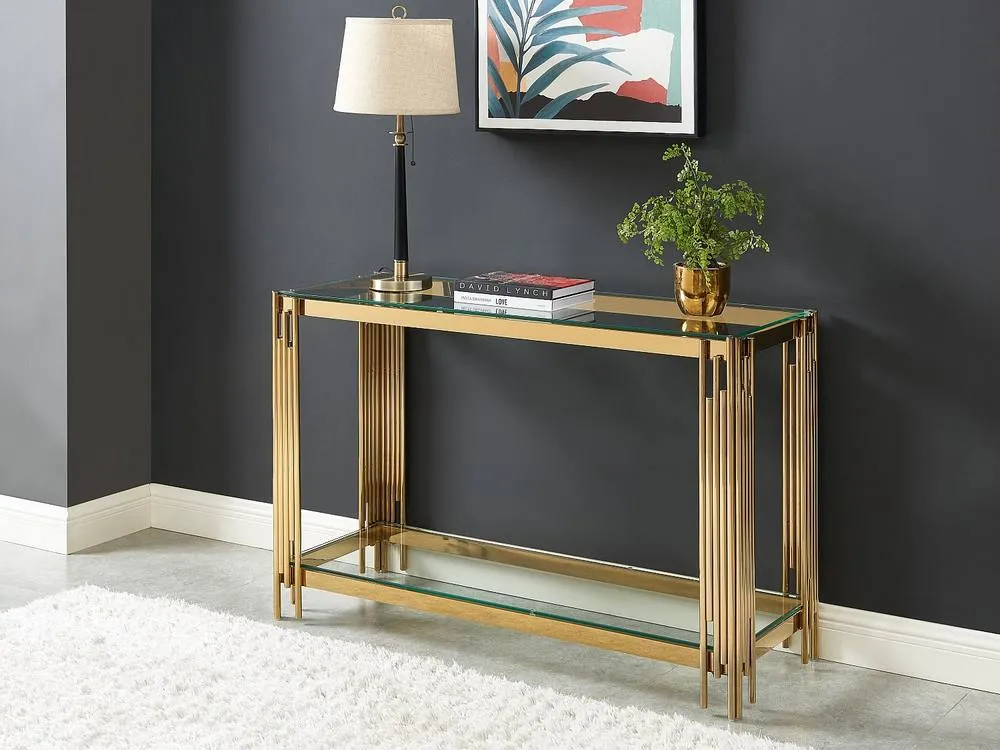 Vente-unique 1 - Shelf Side Table - Tempered Glass & Stainless Steel - Gold