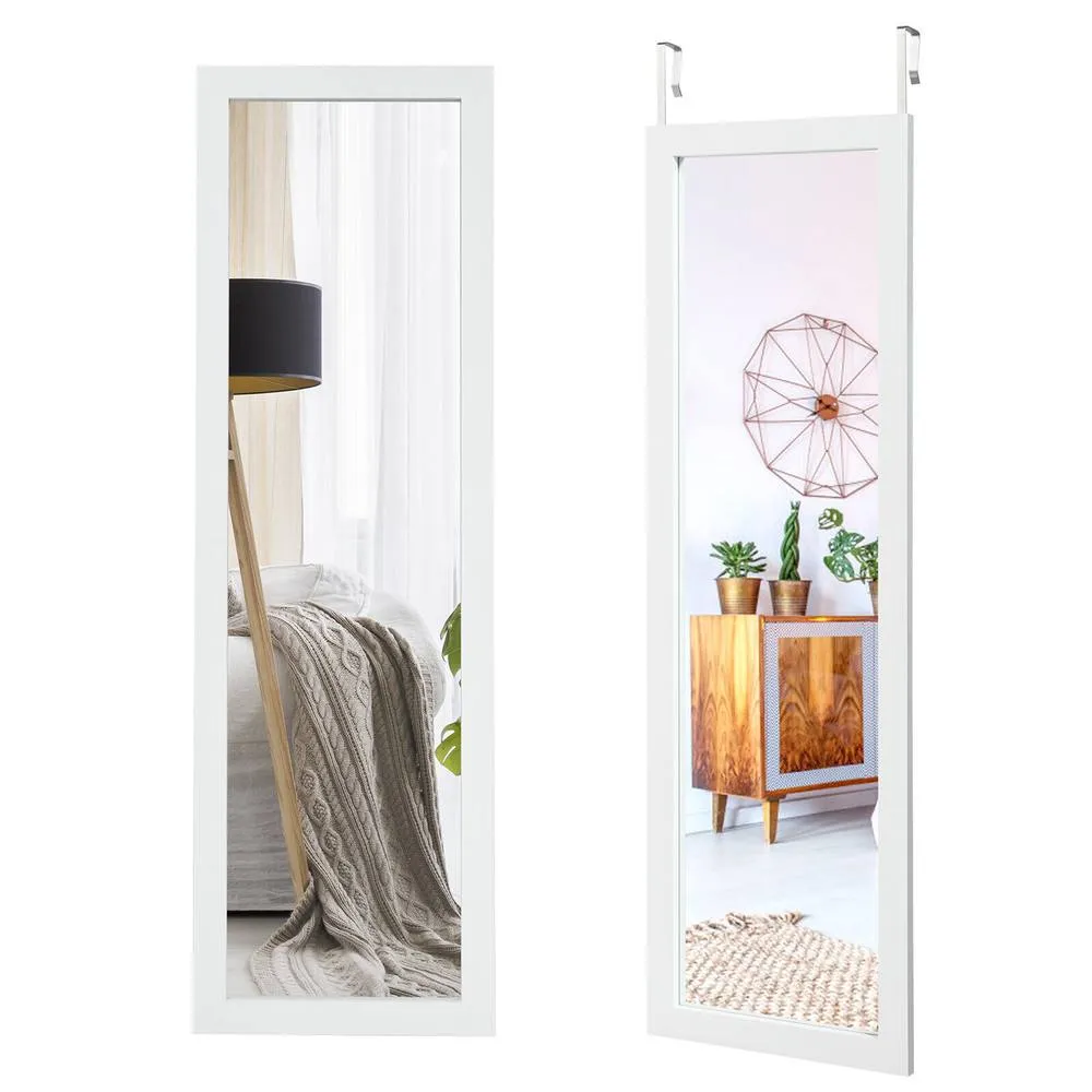 Costway 120 x 37cm Full Length Mirror Wall Mirror w/ Hanging Hooks in White